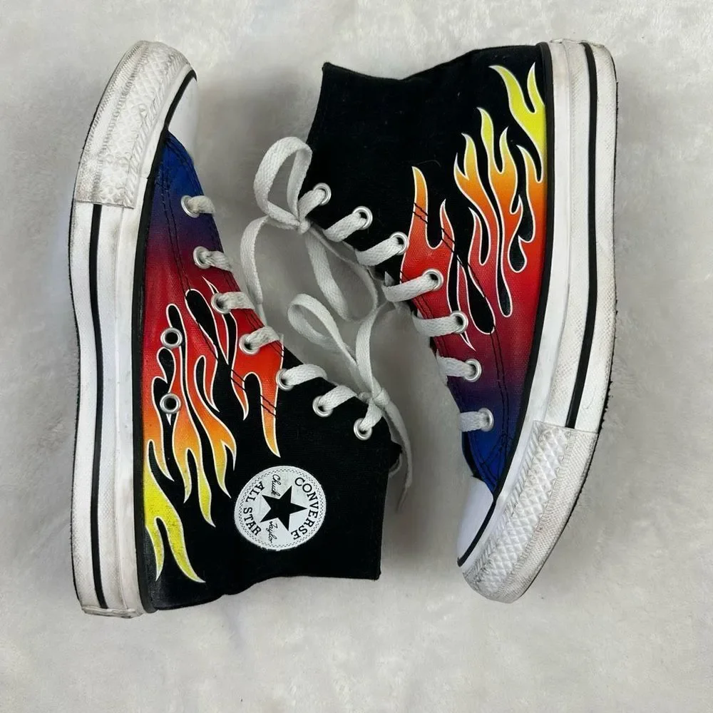 Converse Kids 4.5 Flame Print Chuck Taylor All Star High‎ Tops Black Multicolor